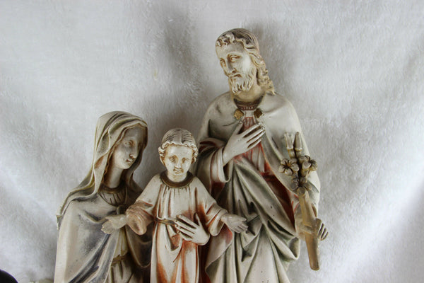 Antique XL Chalkware polychrome holy family jesus mary joseph religious rare