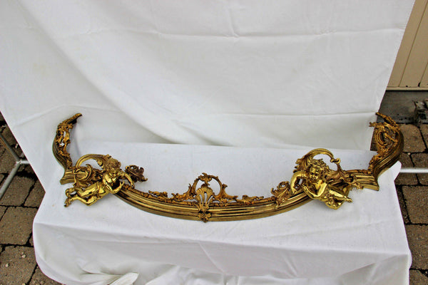 Very RARE PAIR Antique 19thc French Fireplace Curved Andirons set putti