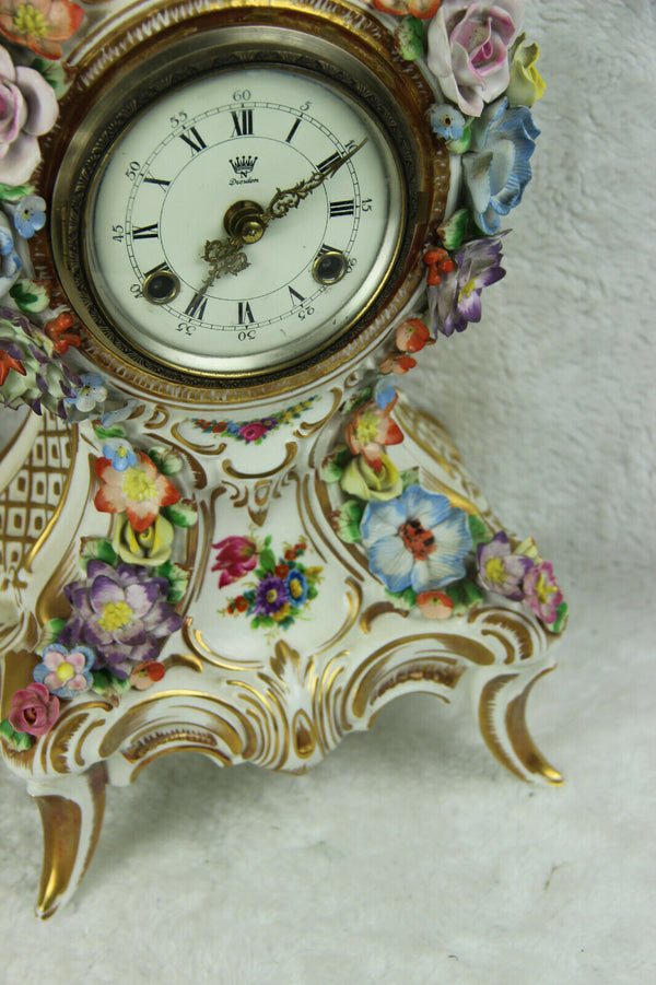 German Dresden porcelain clock with console majolica flower signed