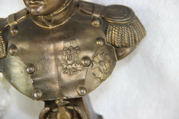 Antique French Bust Napoleon officer eagle bronze spelter Signed marble base