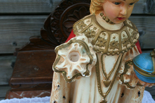 Beautiful large Antique French Plaster JESUS OF PRAGUE Figurine statue