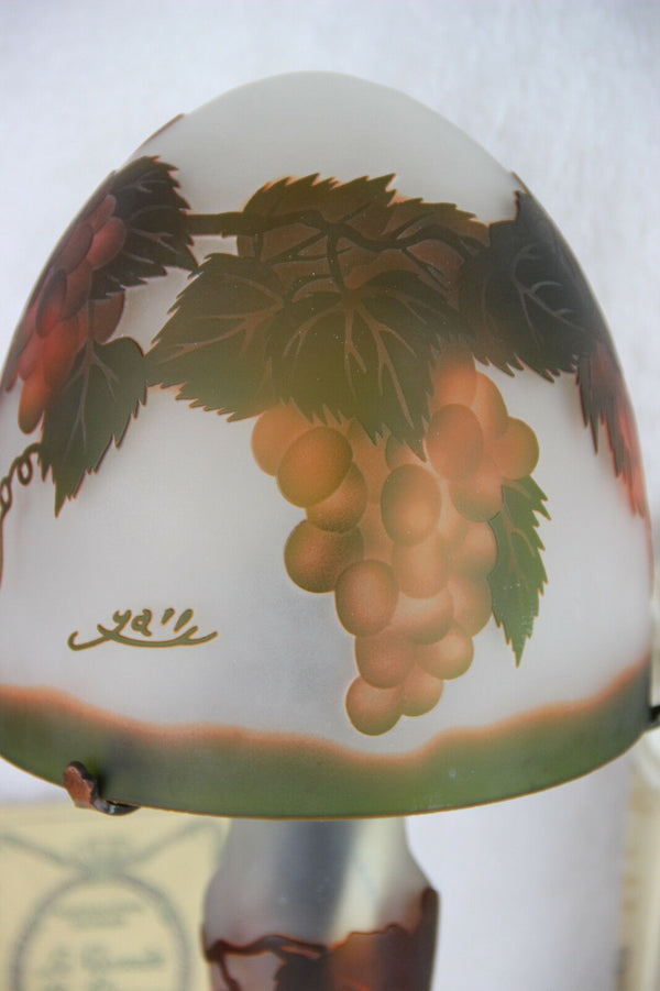 Gorgeous GLASS paste Grapes floral pate de verre table lamp attr. GALLE marked