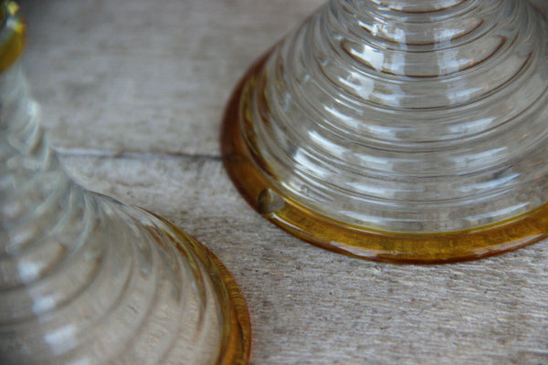 Antique Set 4 Bohemia yellow Crystal glass glasses deer hunting theme