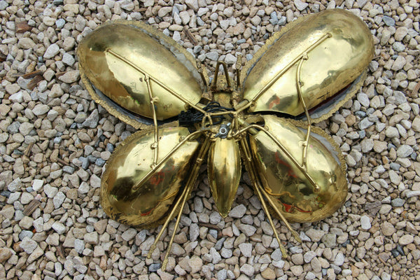 Exclusive Large DUVAL BRASSEUR Brass butterfly lamp sconce agates wings
