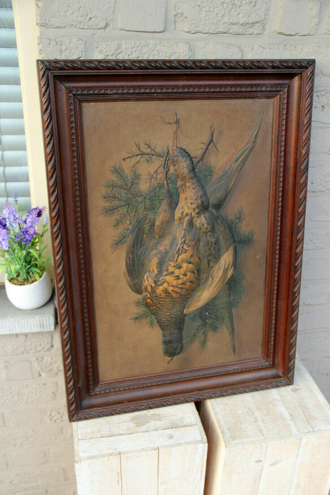 Antique 19thc Hunting trophy partridge bird pheasant relief hand paint panel