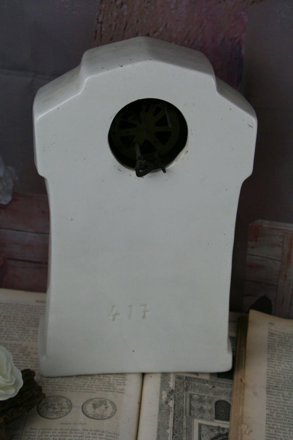 1960 Belgian Blue white pottery delft motif mantel clock marked