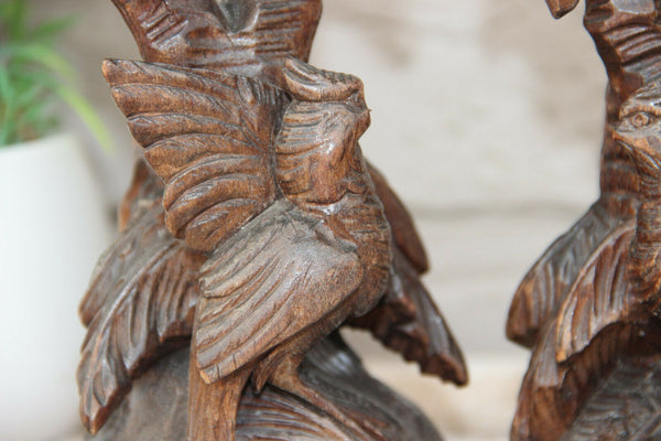 Antique German Black forest Candle holder Bird figurine wood carved