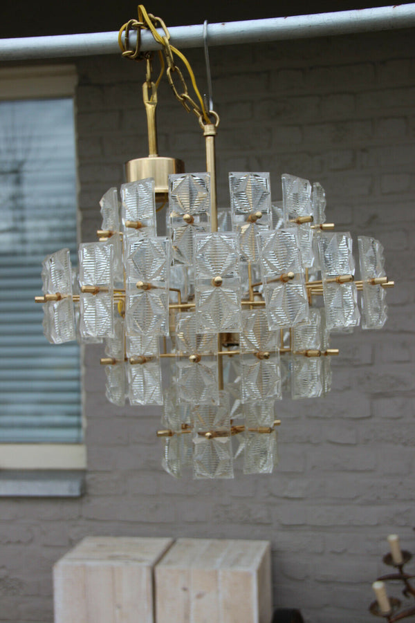 Retro 1970s 4 level Chandelier 48 Facet glass disc attr. Kinkeldey