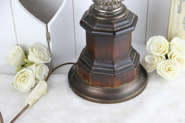 USA vintage marked Loevsky American eagle metal wood table lamp 1970's
