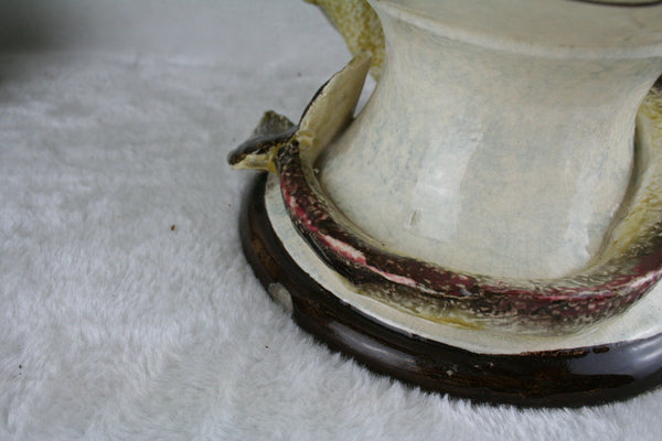 Majestic French 1900 Faience barbotine Planter dragon flowers jardiniere gothic