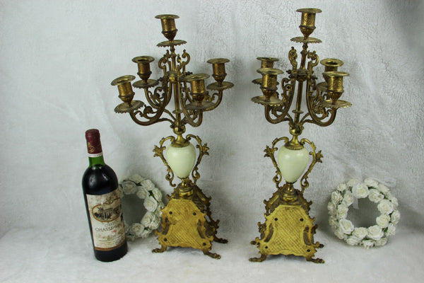 Antique French Candelabras candle holders porcelain plaques portraits