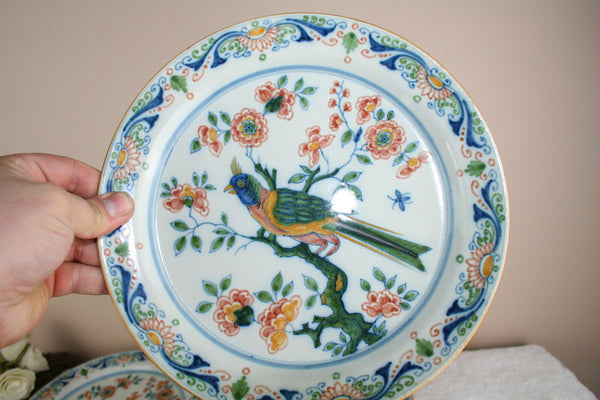 Set of 3 Antique Dutch pottery Plate with birds Makkum Tichelaar marked