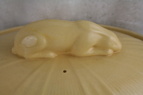 Dutch 1950's Petrus regout marked Ceramic pie pasty oven rabbit dish yellow