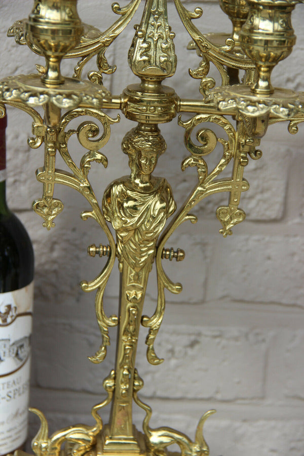 HUGE Rare pair bronze Figural gothic castle Dragons Candelabras candle holder