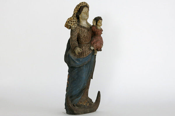 Spanish Baroque 18th c XXL Terracotta Madonna with child statue polychrome