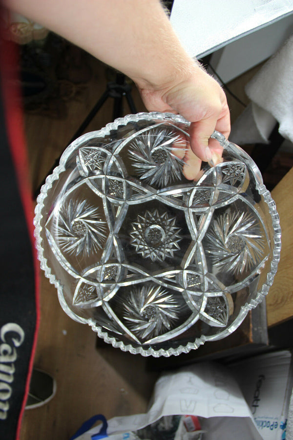 Bohemian Czech EGERMANN crystal glass diamond cut clear serving tray plate cake