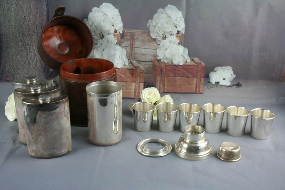 A leather-cased cocktail set for six persons, by James Dixon & Sons, circa 1910