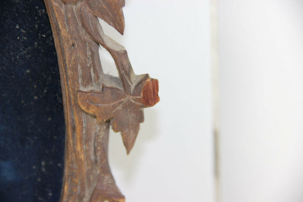 A Large antique napoleon III black forest wood carved crucifix velvet floral