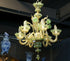 Rare murano green amber colour 6 arms hand blown glass chandelier 1970 Italy