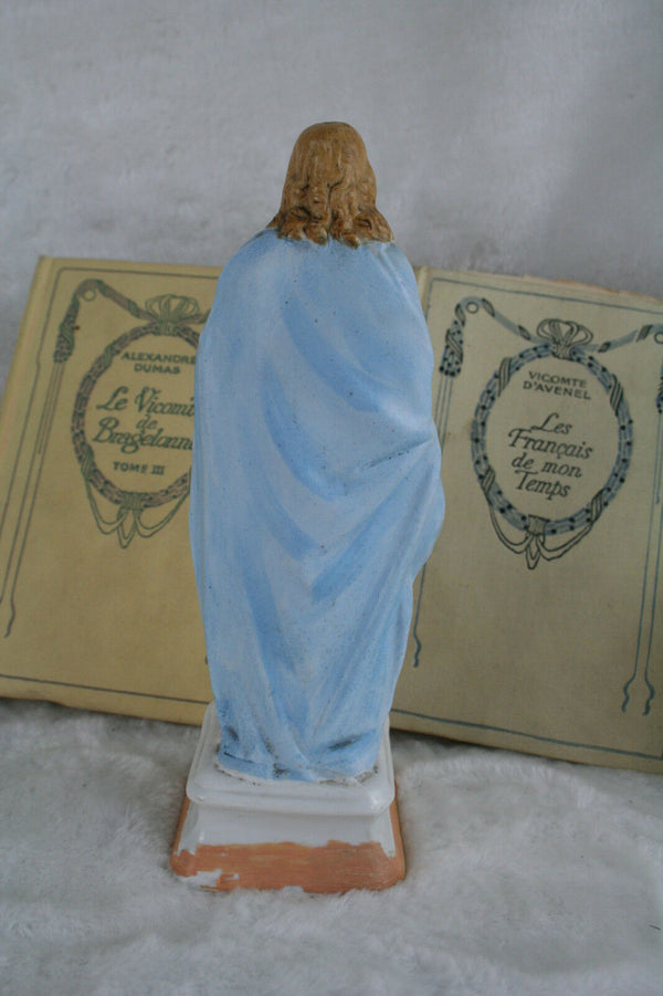 Antique French biscuit SACRED HEART JESUS Figurine religious pastel colours