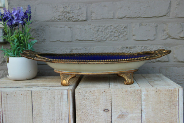 Antique French Centerpiece bowl tray in Sevres porcelain victorian bronze frame