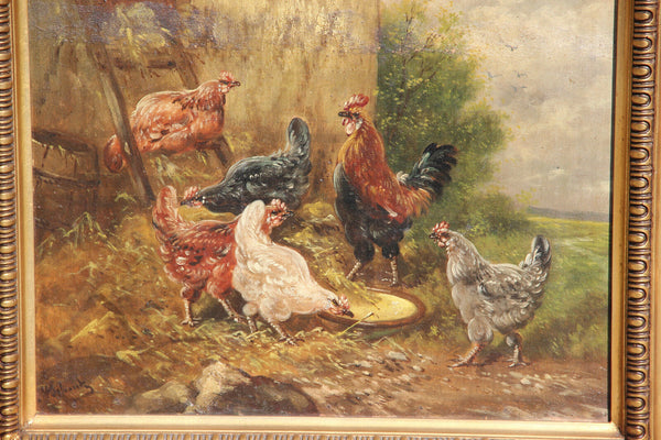 Top listed Henry Schouten oil canvas chicken rooster animal painting framed
