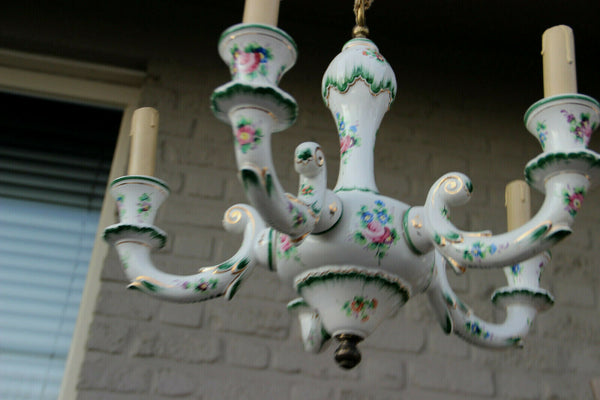 French vintage porcelain Floral chandelier 1960