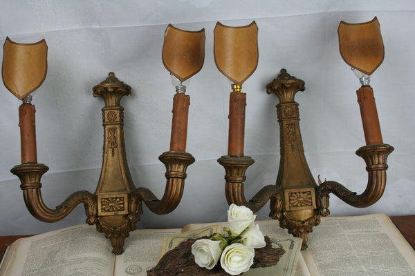 PAIR exclusive French wood carved Wall sconces lights 1900