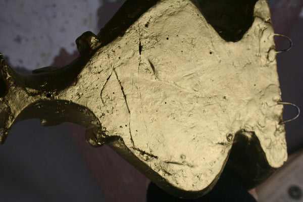 Pair French antique chalkware gold gilted Faun devil satyr head wall consoles