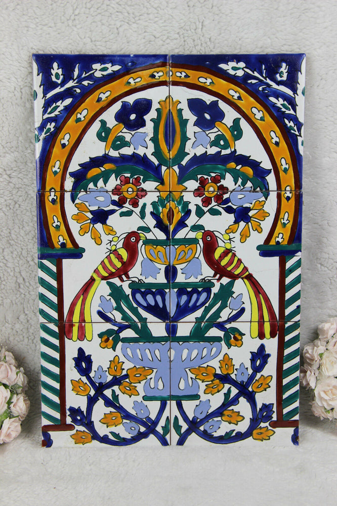 Vintage Tiles panel Art nouveau floral birds parrot decor  n2