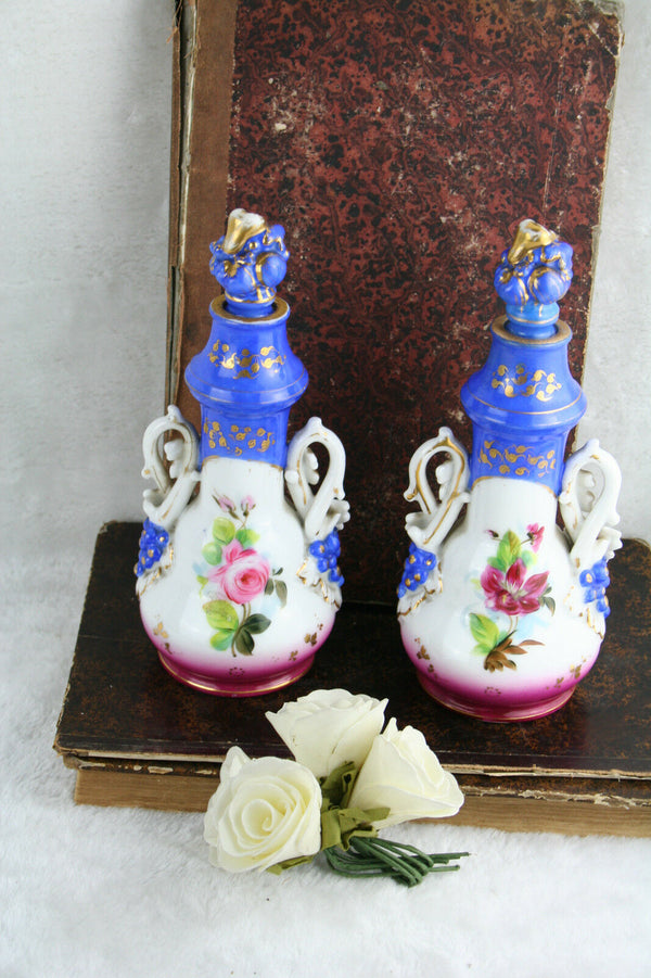 PAIR exclusive French antique 1900 old paris porcelain flacons gout de petit