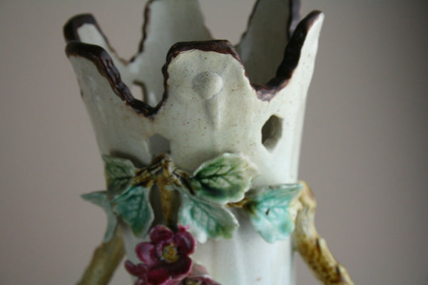 Huge Mantle set Barbotine majolica Garniture vases centerpiece set 1900 French