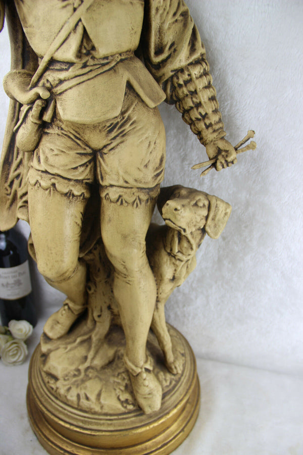 XXL Antique terracotta Statue sculpture hunter hunting dog figurine French 19thc
