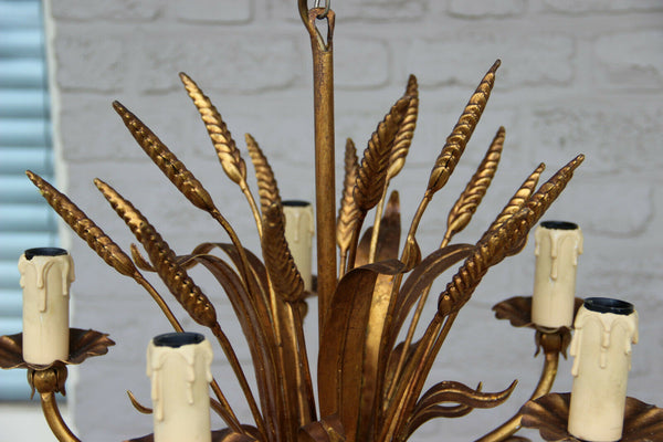 Hollywood regency MEtal gold gilt maison jansen wheat sheaf chandelier 1970