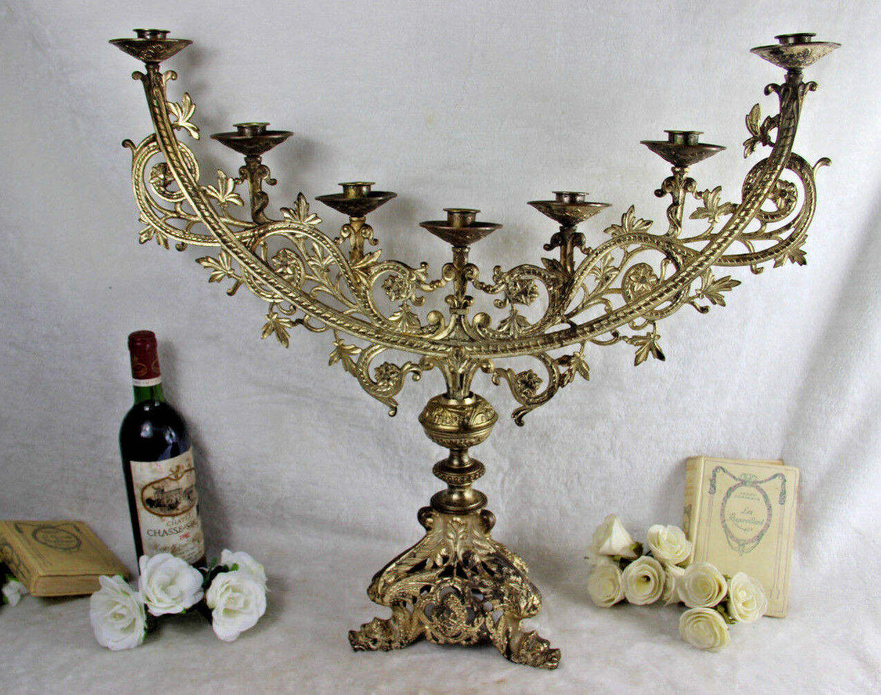 XXL antique French Altar religious candelabra candle holder dragon gothic church