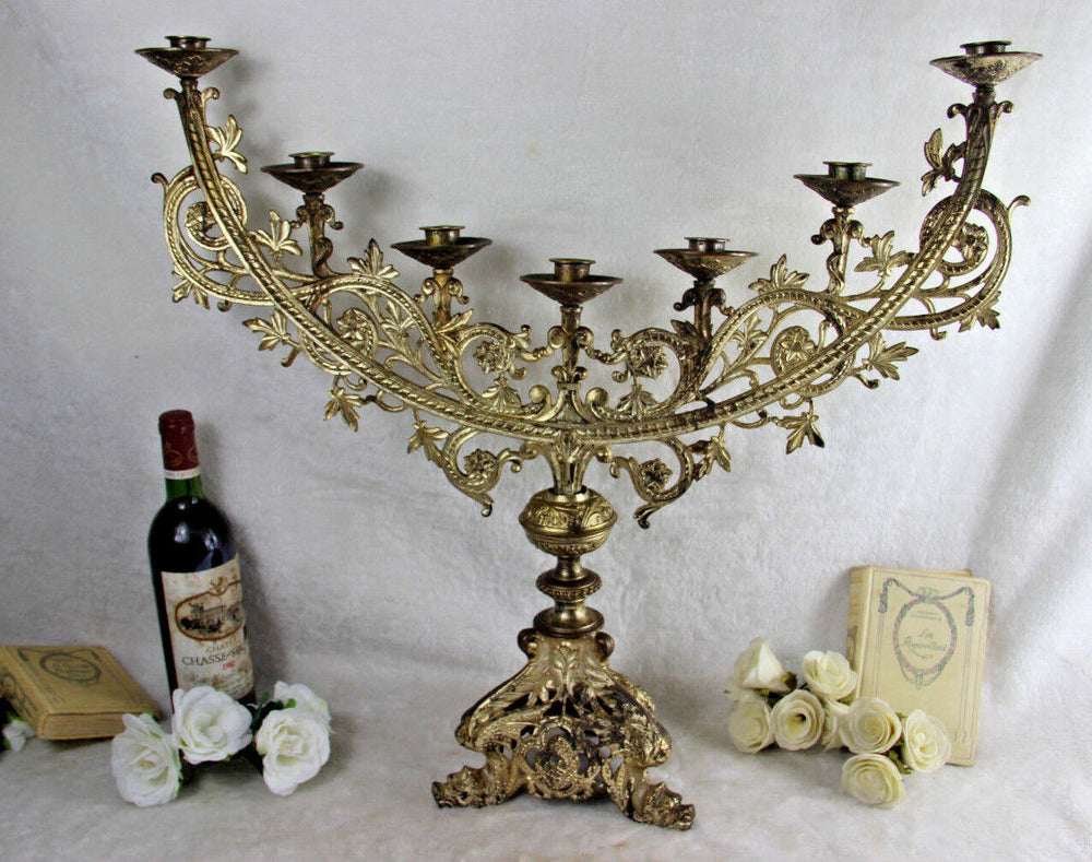 XXL antique French Altar religious candelabra candle holder dragon gothic church