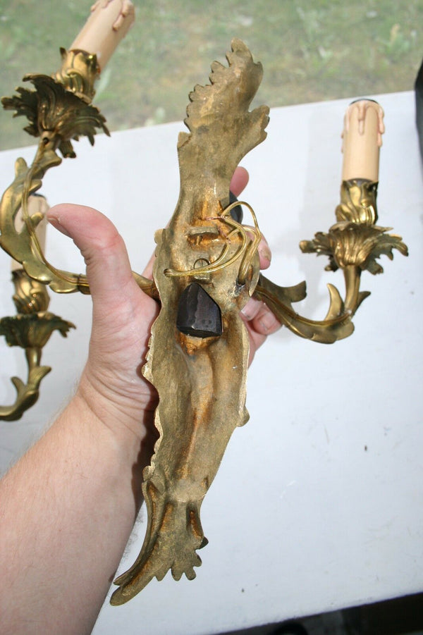 Unusual PAIR Bronze Japanese vtg sconces wall lights bronze figurines geisha man