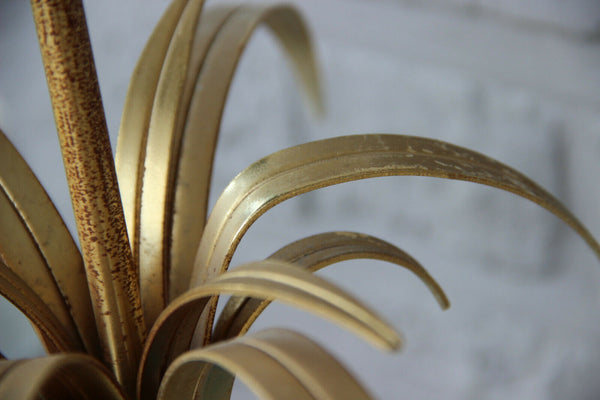 Hollywood regency BOULANGER brass opaline palm tree leaves Lamp 1970