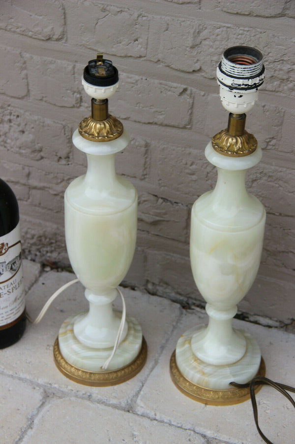 PAIR French vintage onyx marble table lamps 1960