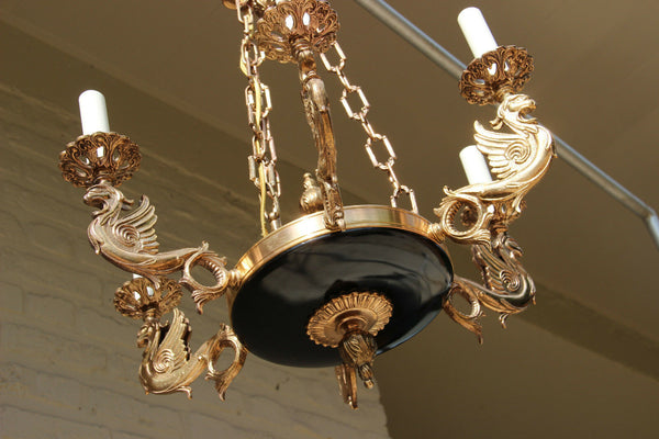 Gorgeous French Bronze tole empire Dragon gothic castle Chandelier hang lamp