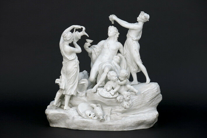 XXL French SEVRES marked Bisque porcelain Bacchus group putti after taraval 19th