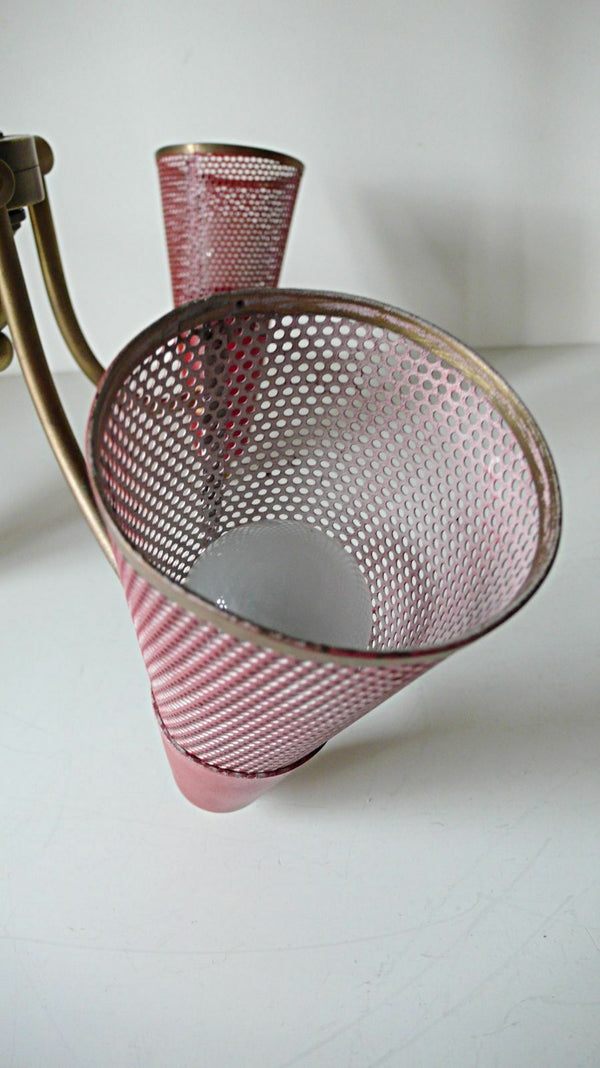Mid century Retro perforated Metal red 3 arm MATEGOT Design chandelier