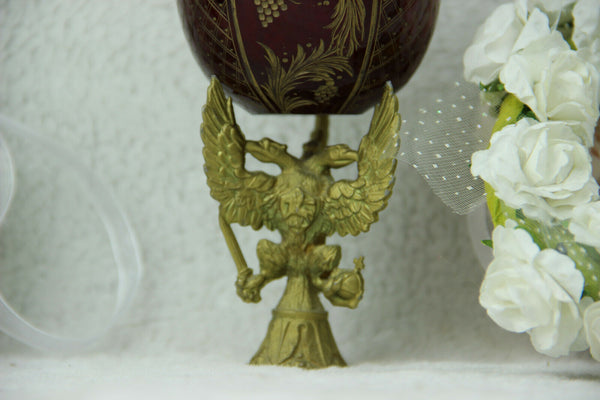 Vintage russian fabergy glass design eagle egg brass base