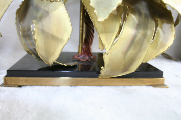 mid century Lamp Dhaeseleer Daniel signed brass copper palm tree leaves lamp