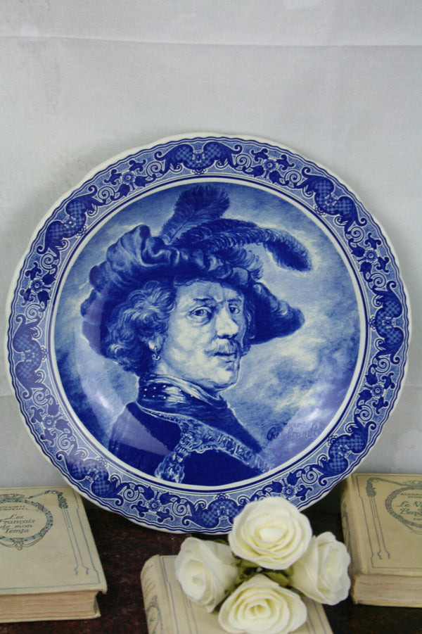 Large BOCH belgium Pottery plate in delft blue white marked after Rembrandt