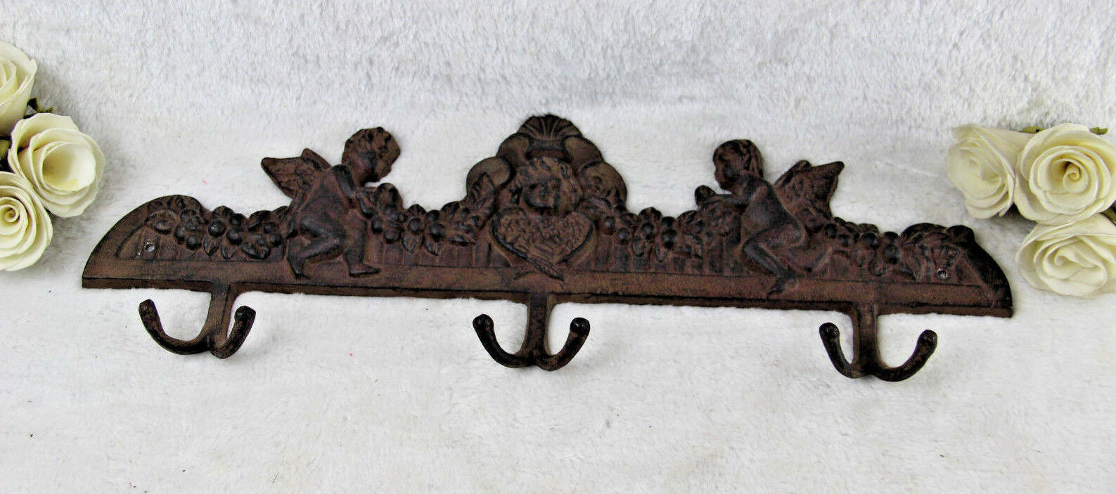 Vtg French putti cast iron coat rack 1960