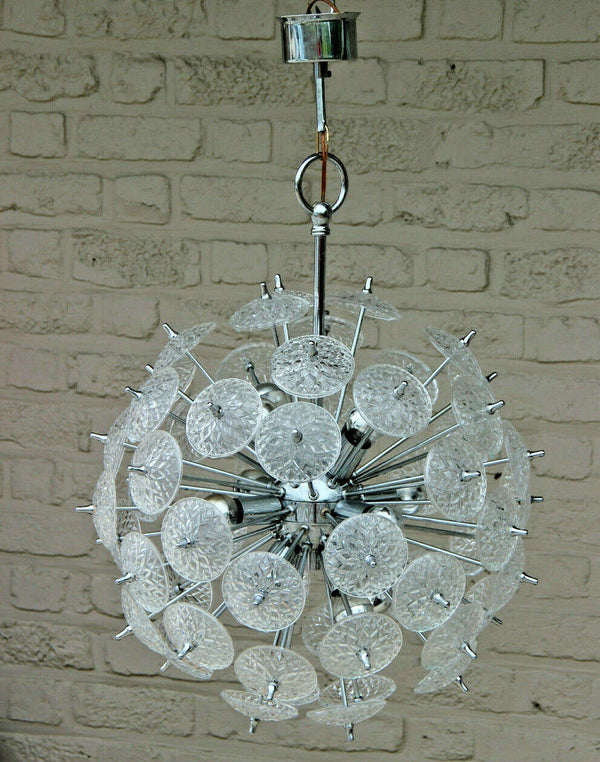 Val Saint Lambert Crystal glass discs Sputnik Chandelier chrome pendant 1960