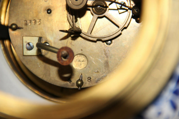 Huge Delft blue white pottery bird clock ram heads bronze ornaments rare