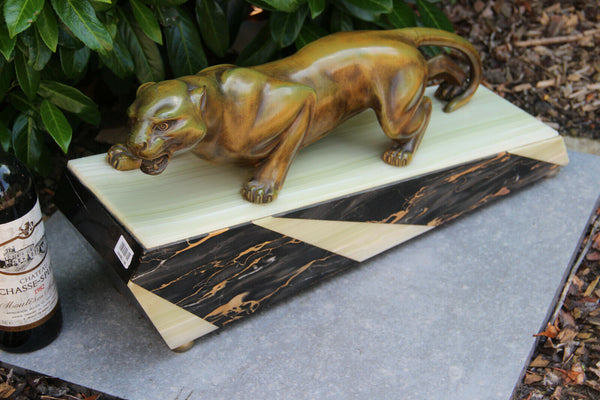 Huge ART DECO 1930 French MARBLE spelter bronze panther statue sculpture