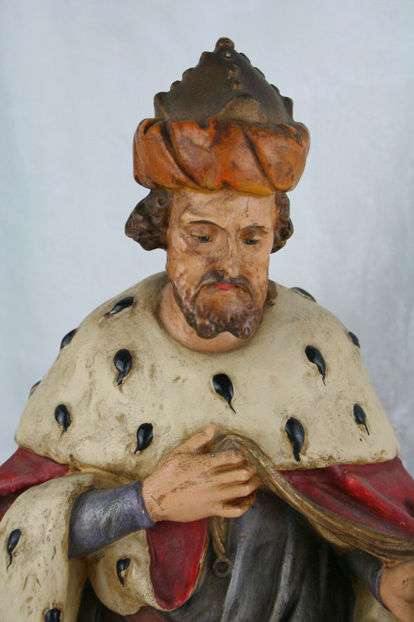 French XL antique saint statue religious 1900 Plaster polychrome